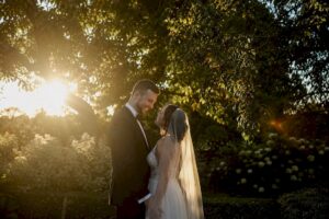 Bride and groom natural light portrait outdoors